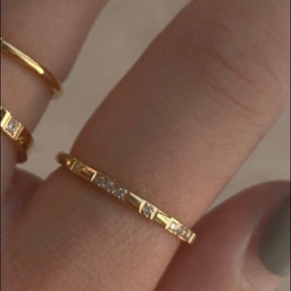 Titanium Steel 14K Gold Plated Cubic Zirconia Dainty Minimalist Band Ring - Picture 4 of 12